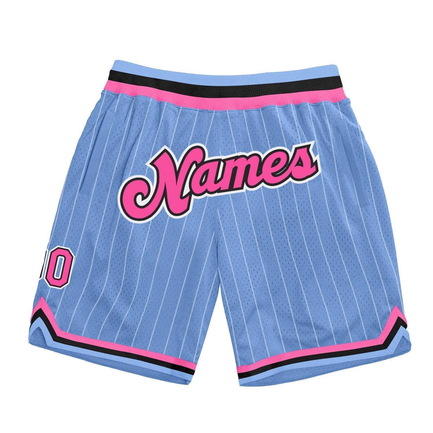 Custom Light Blue White Pinstripe Pink-Black Authentic Basketball Shorts - Main View