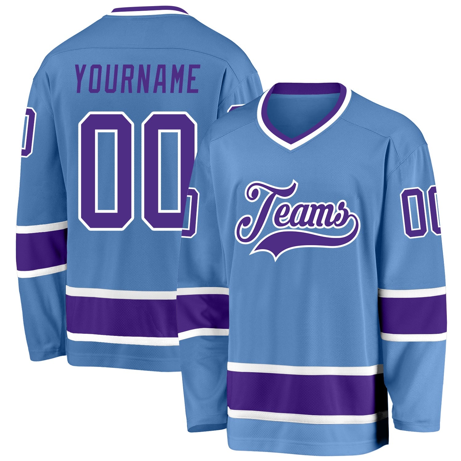Custom Light Blue Purple-White Hockey Jersey - Main View