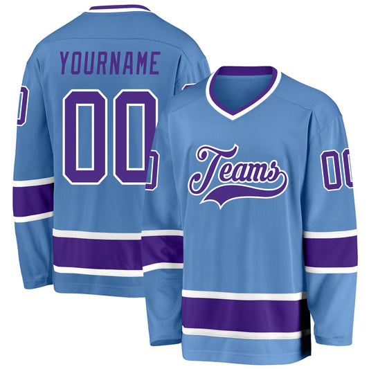 Custom Light Blue Purple-White Hockey Jersey - Main View