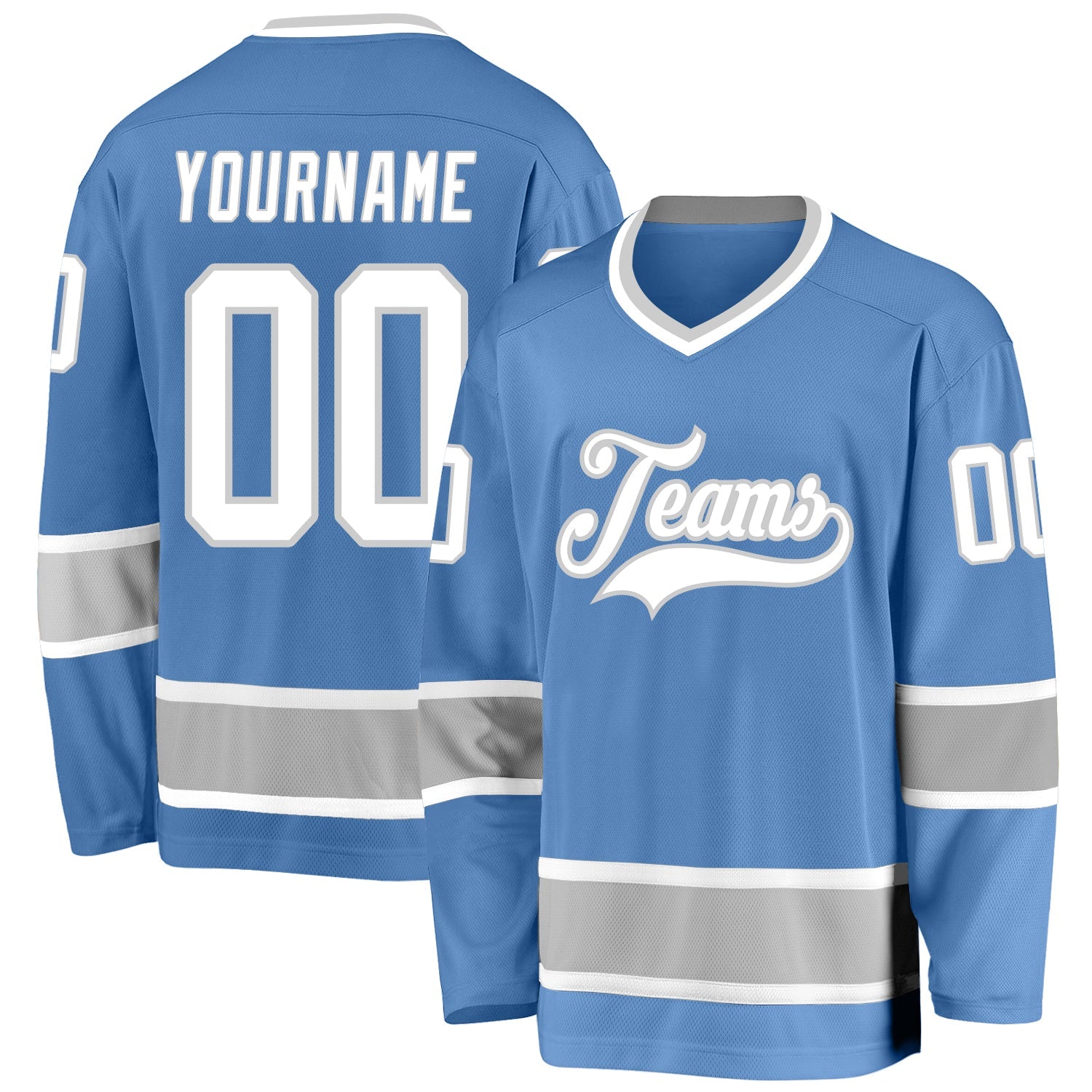 Custom Light Blue White-Gray Hockey Jersey - Main View