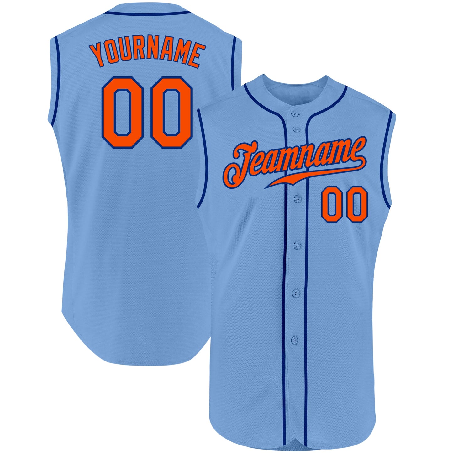 Custom Light Blue Orange-Royal Authentic Sleeveless Baseball Jersey - Main View
