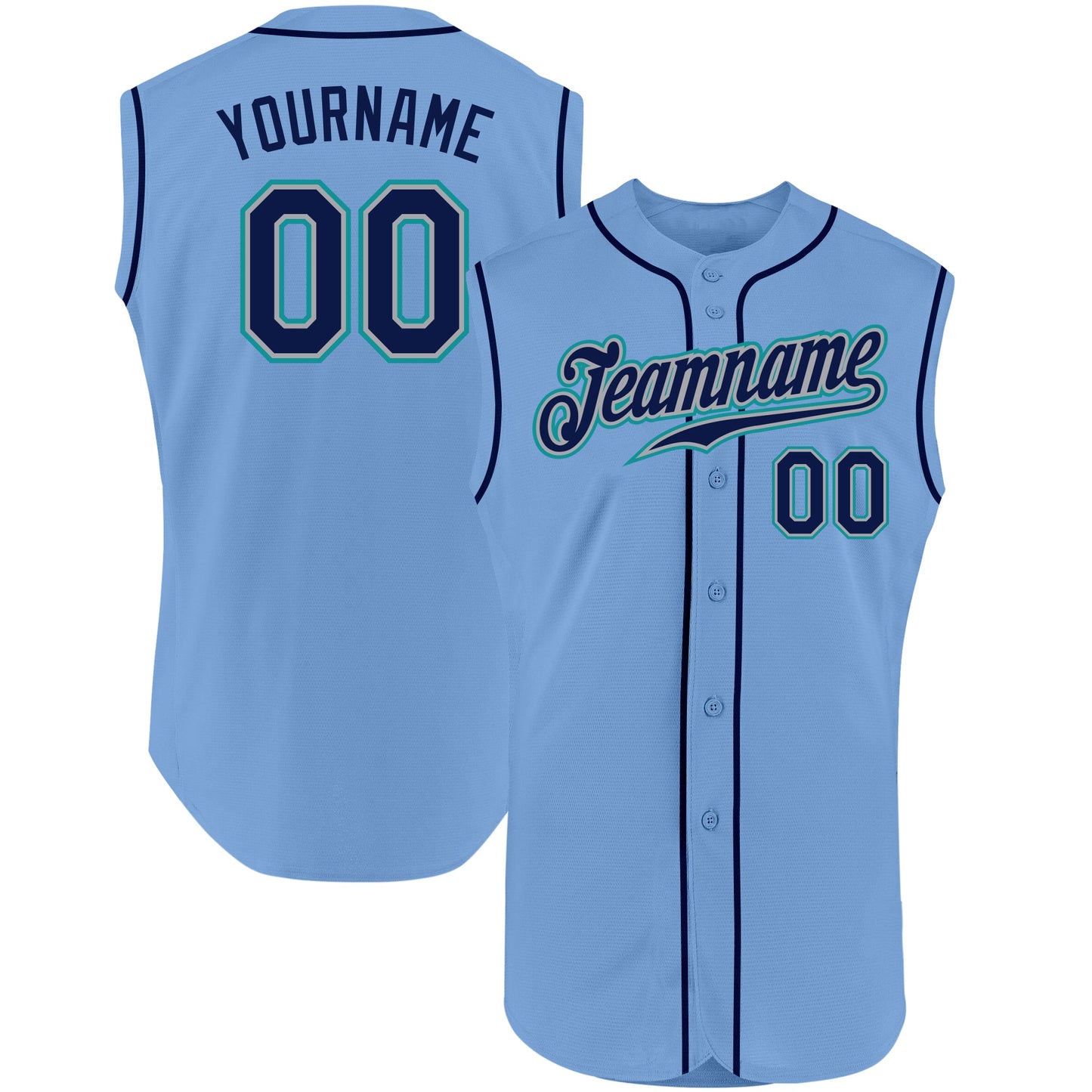 Custom Light Blue Navy-Teal Authentic Sleeveless Baseball Jersey - Main View
