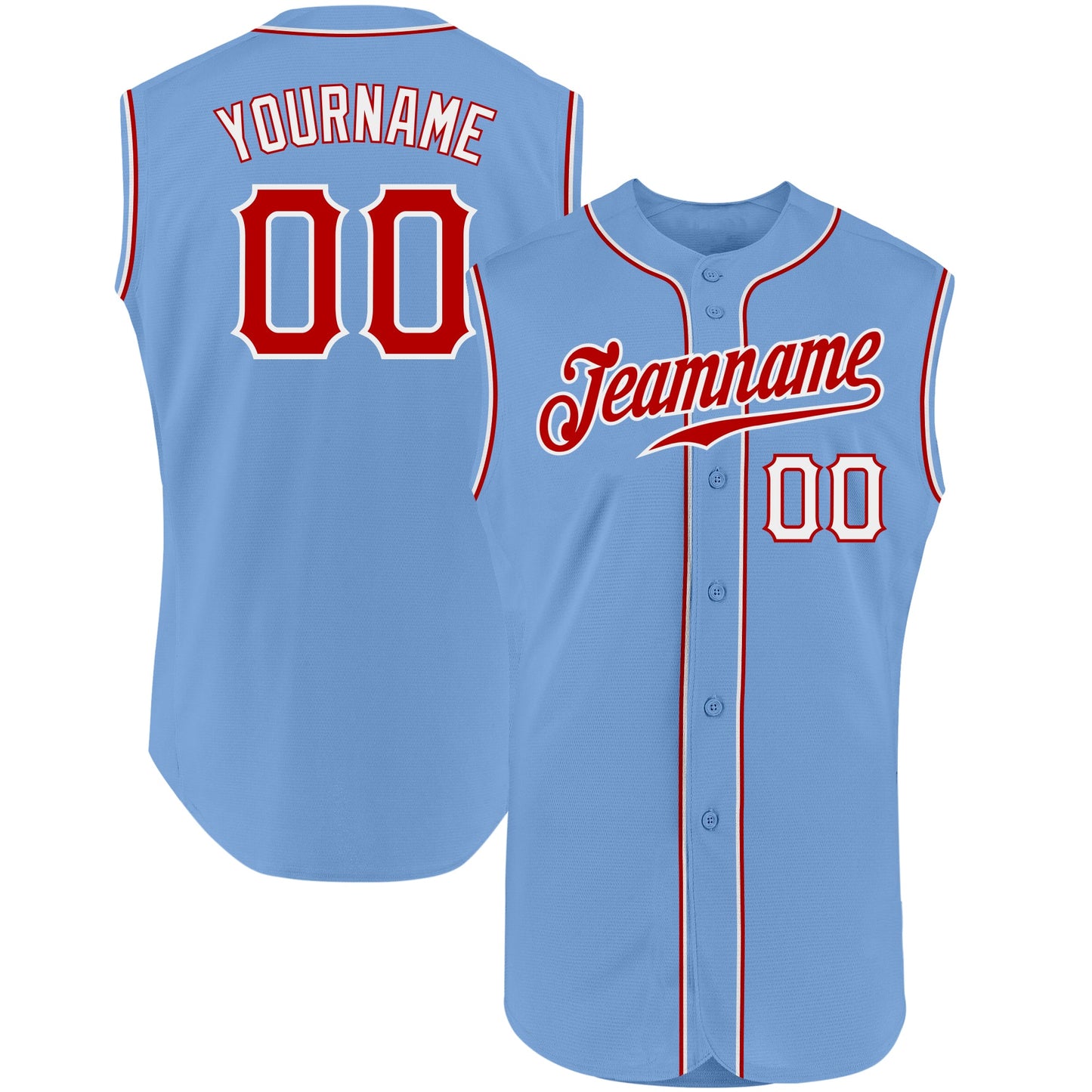 Custom Light Blue Red-White Authentic Sleeveless Baseball Jersey - Main View