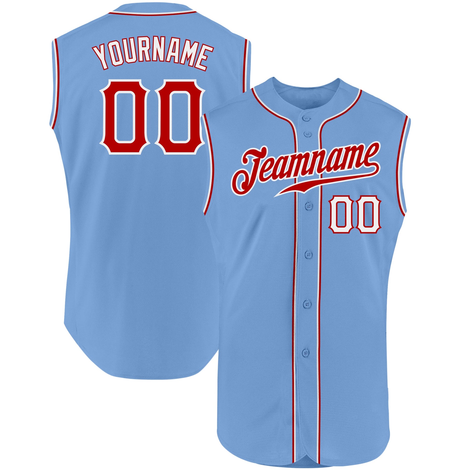 Custom Light Blue Red-White Authentic Sleeveless Baseball Jersey - Main View
