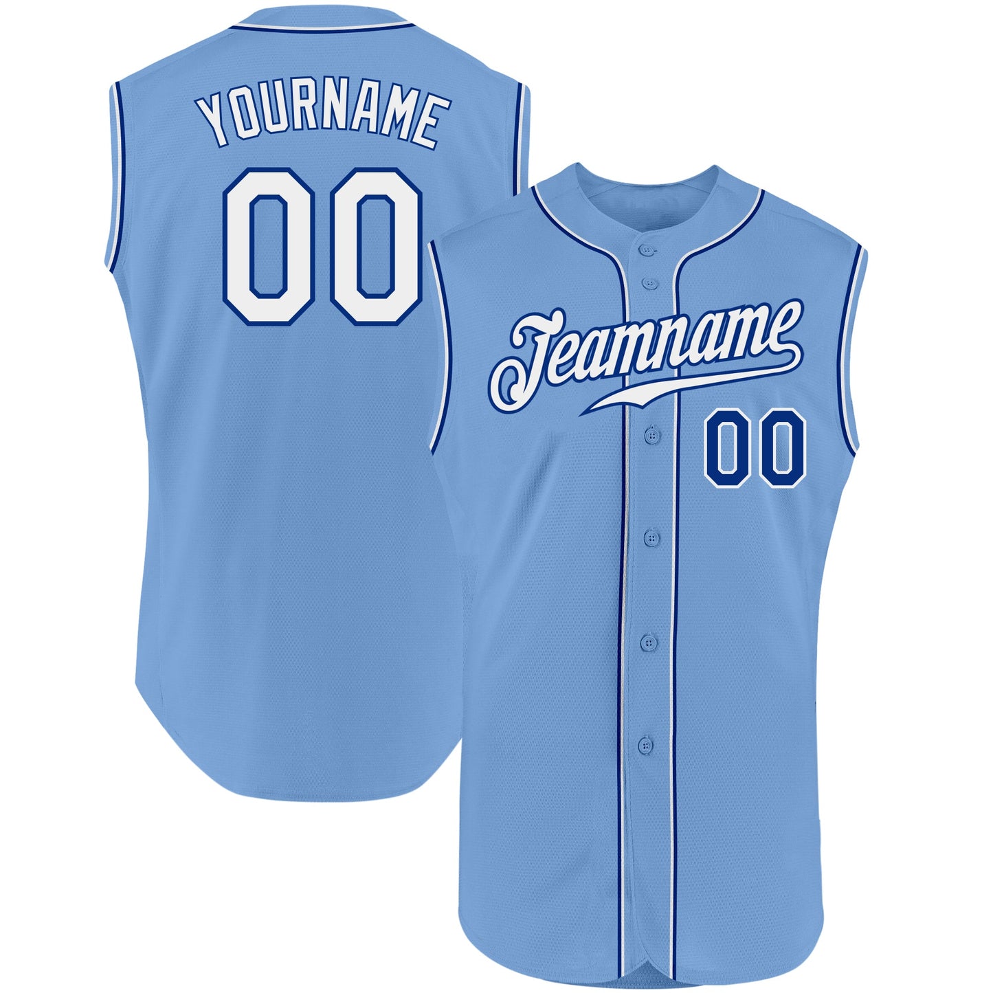 Custom Light Blue White-Royal Authentic Sleeveless Baseball Jersey - Main View