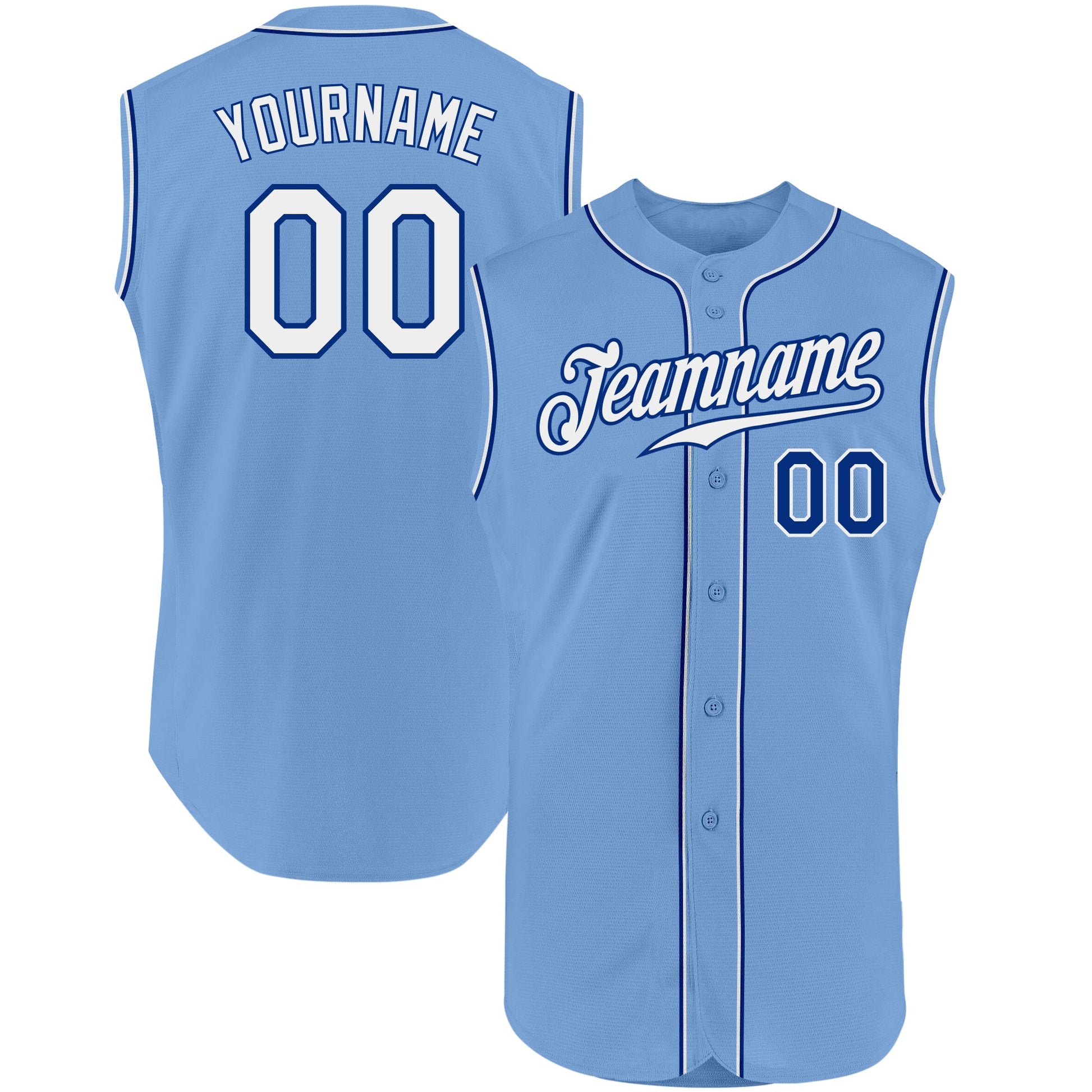 Custom Light Blue White-Royal Authentic Sleeveless Baseball Jersey - Main View