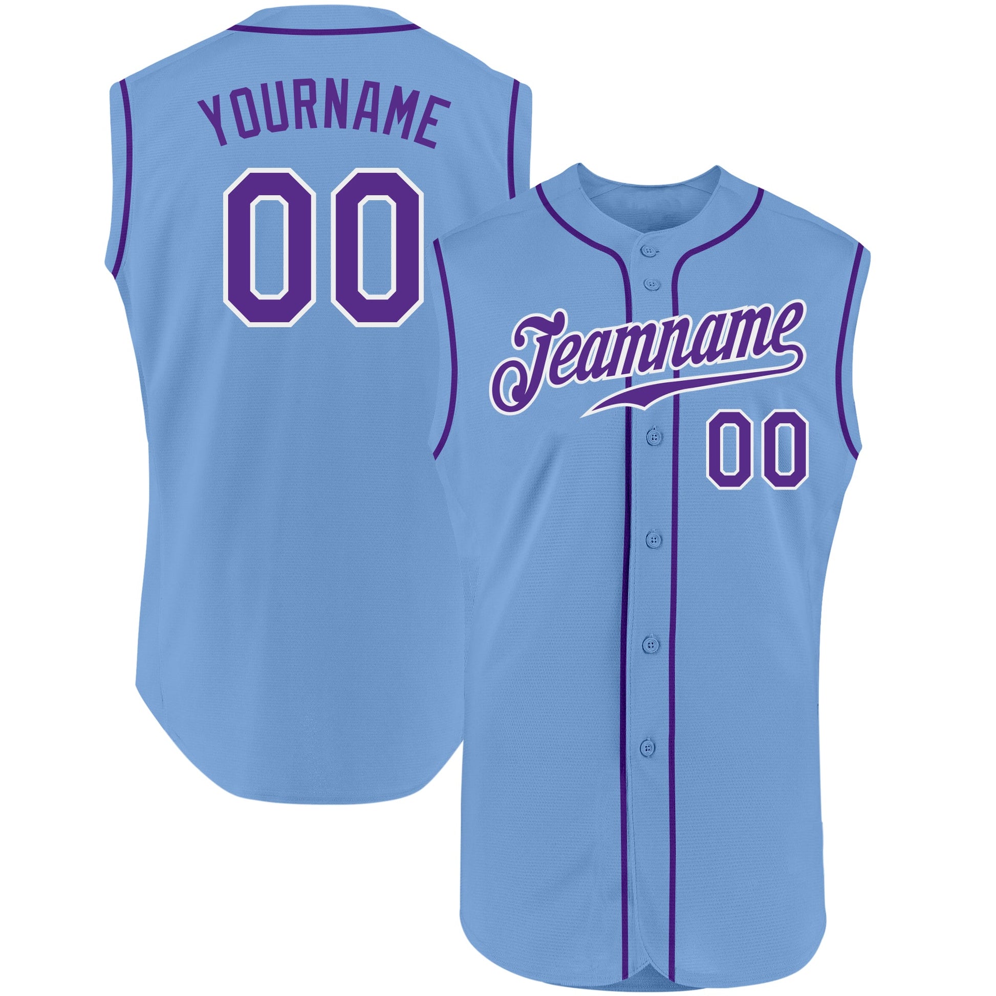 Custom Light Blue Purple-White Authentic Sleeveless Baseball Jersey - Main View