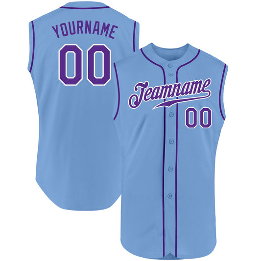 Custom Light Blue Purple-White Authentic Sleeveless Baseball Jersey - Main View