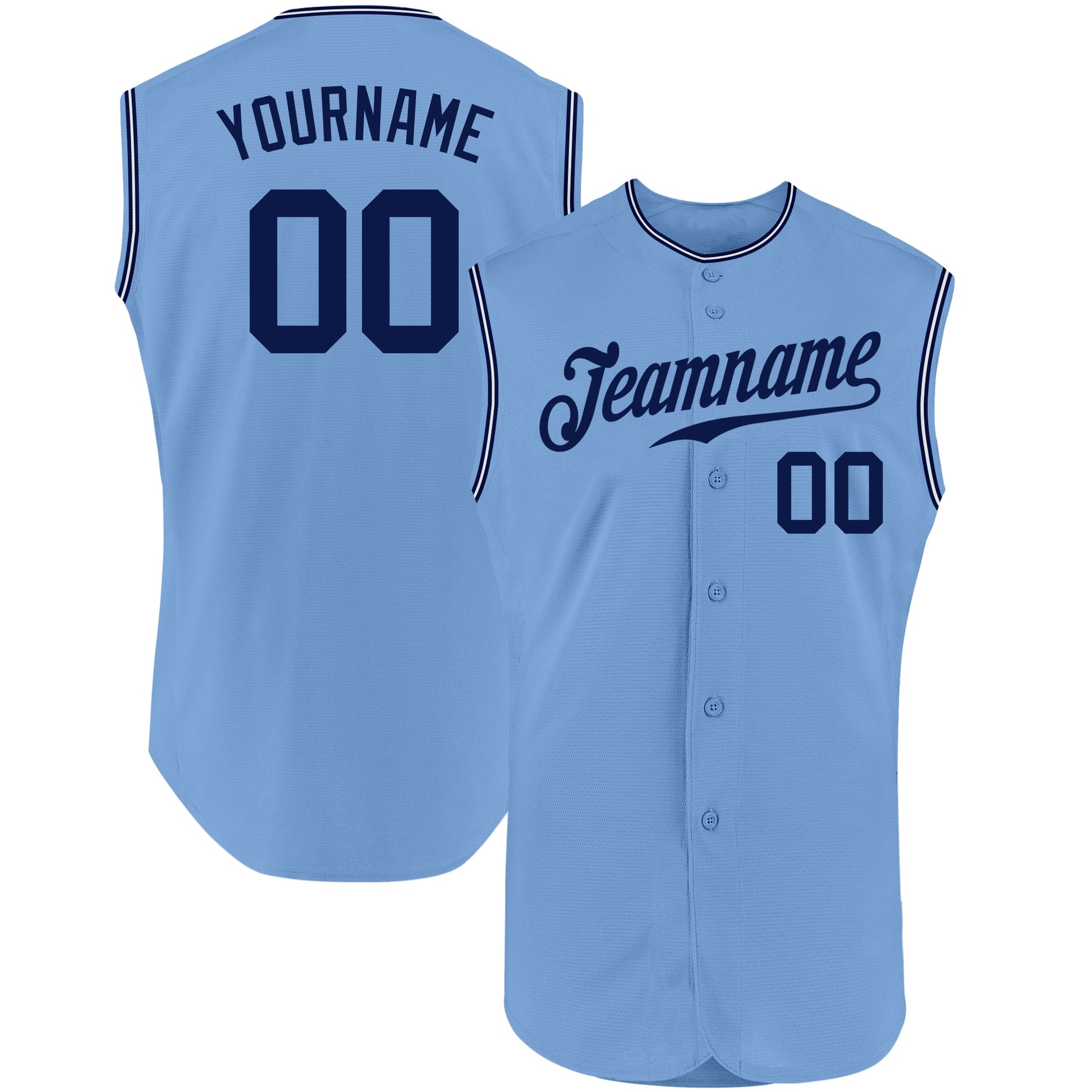 Custom Light Blue Navy-White Authentic Sleeveless Baseball Jersey - Main View