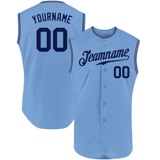 Custom Light Blue Navy-White Authentic Sleeveless Baseball Jersey - Main View