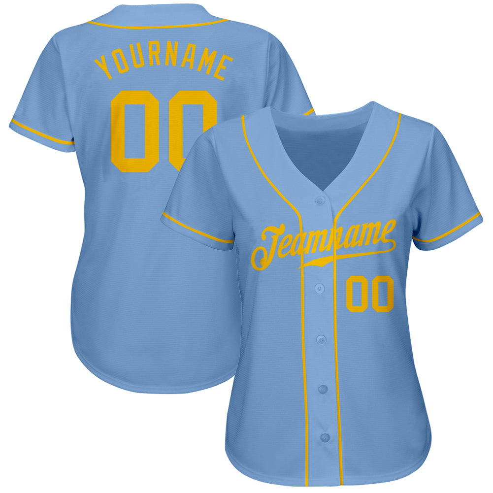 Custom Light Blue Gold Authentic Baseball Jersey view 2
