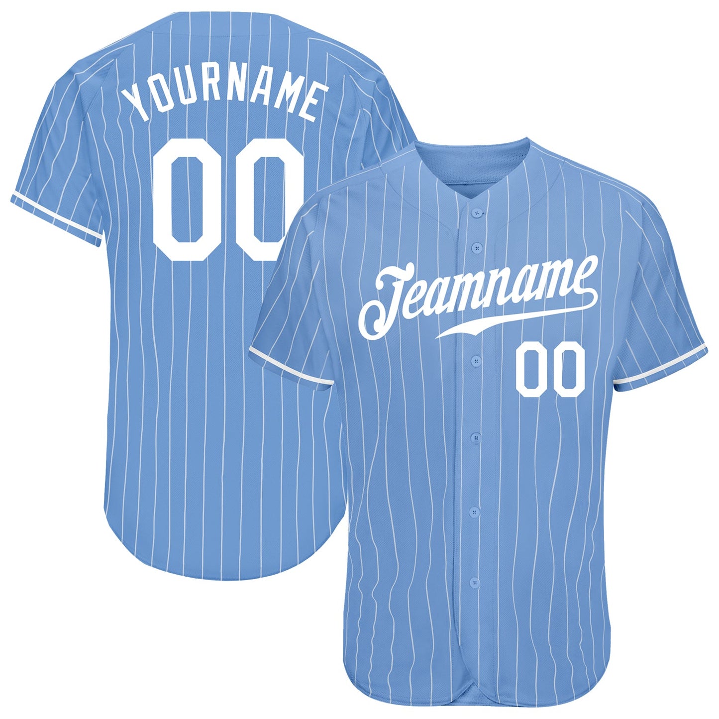Custom Light Blue White Pinstripe White Authentic Baseball Jersey - Main View
