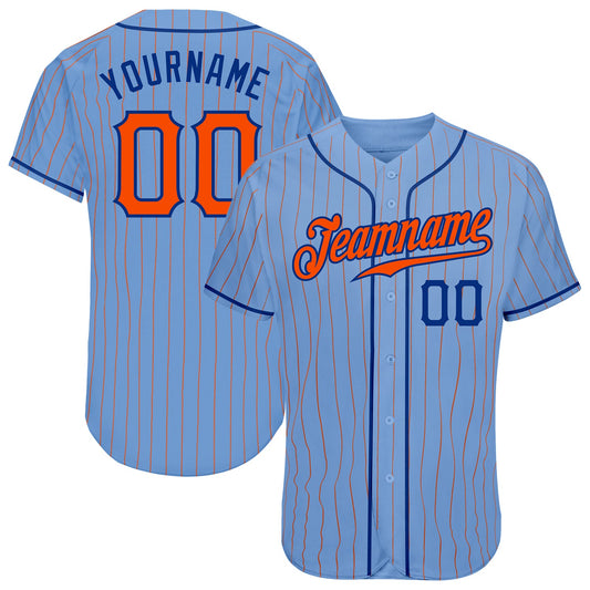 Custom Light Blue Orange Pinstripe Orange-Royal Authentic Baseball Jersey - Main View