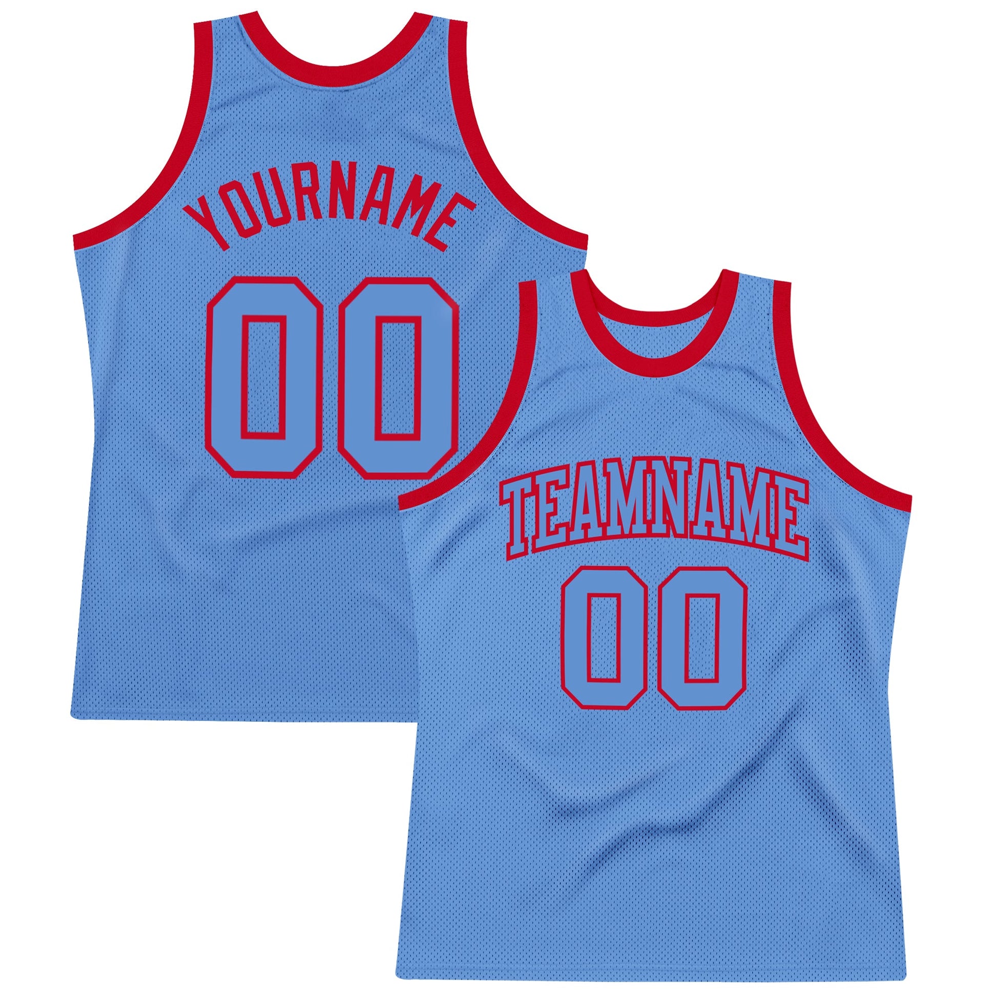 Custom Light Blue Light Blue-Red Authentic Throwback Basketball Jersey - Main View