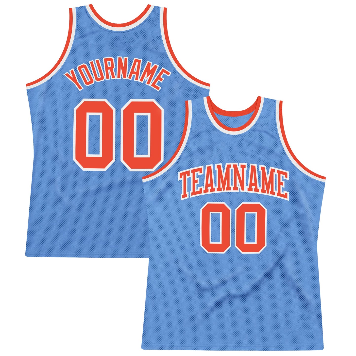Custom Light Blue Orange-White Authentic Throwback Basketball Jersey - Main View