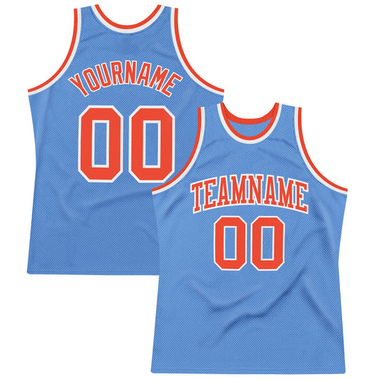 Custom Light Blue Orange-White Authentic Throwback Basketball Jersey - Main View