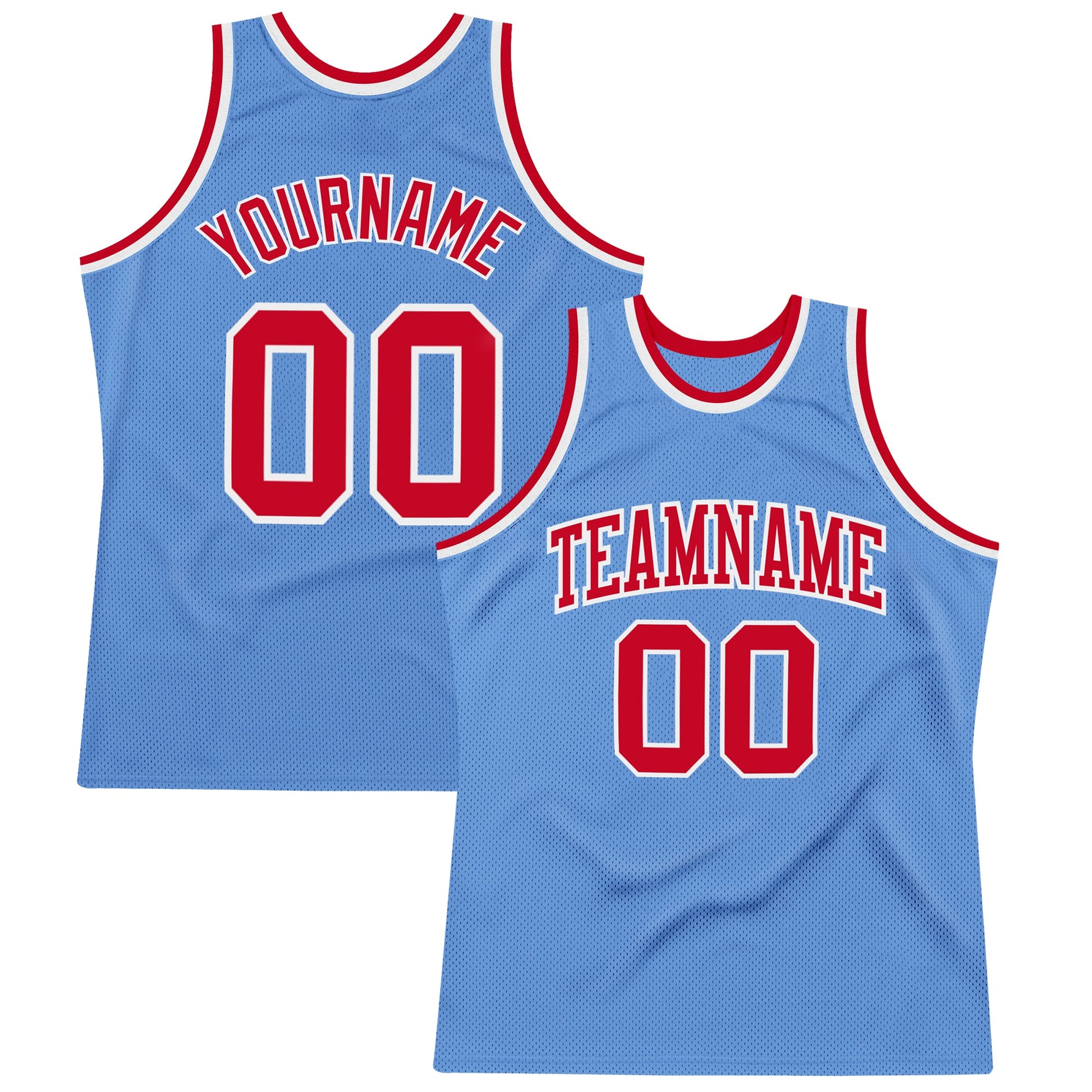 Custom Light Blue Red-White Authentic Throwback Basketball Jersey - Main View