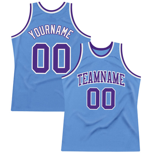 Custom Light Blue Purple-White Authentic Throwback Basketball Jersey - Main View
