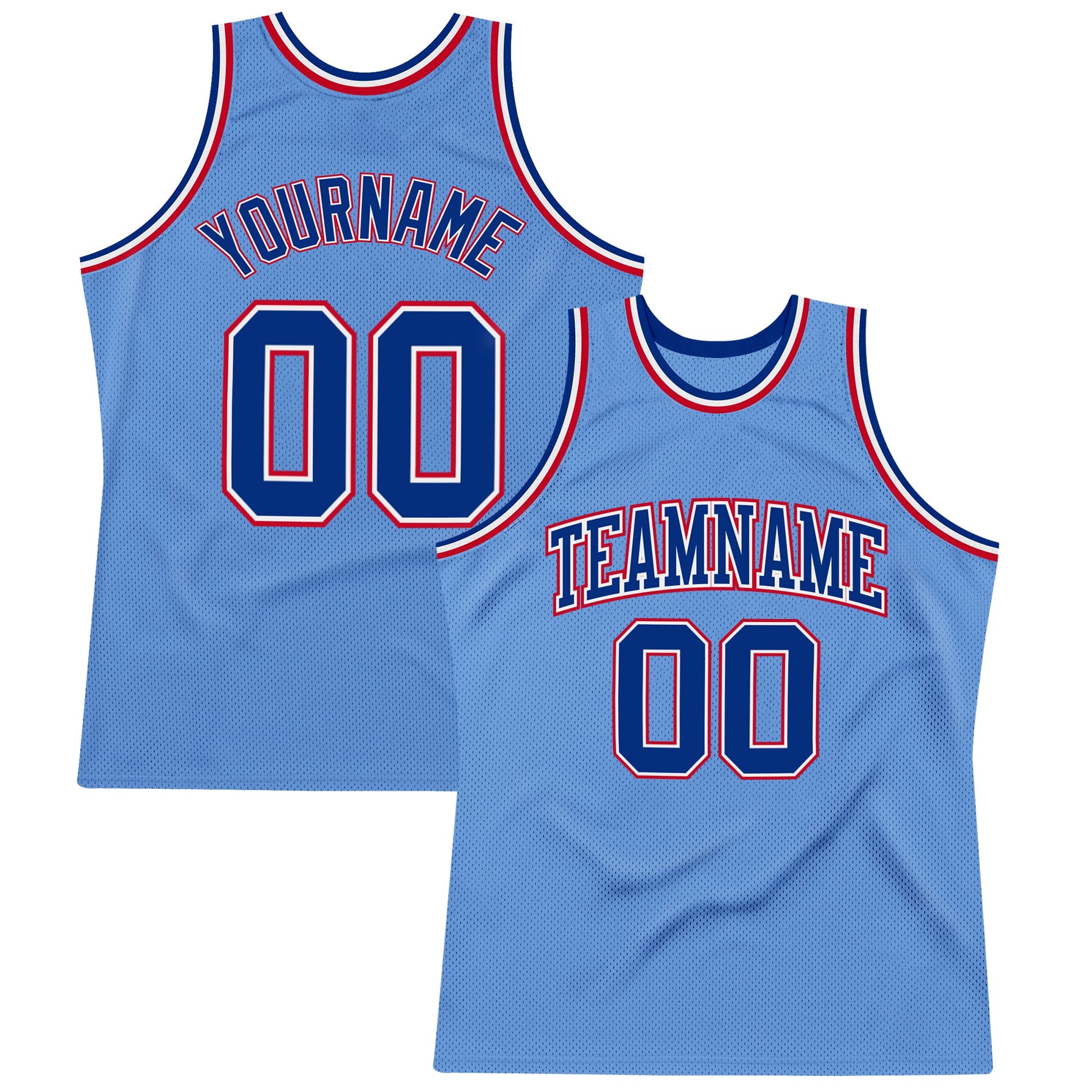 Custom Light Blue Royal-Red Authentic Throwback Basketball Jersey - Main View