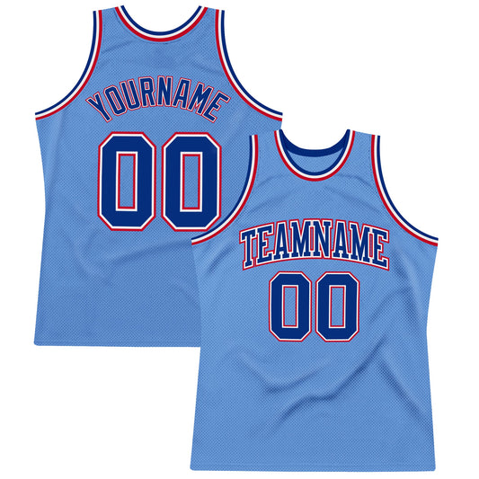 Custom Light Blue Royal-Red Authentic Throwback Basketball Jersey - Main View