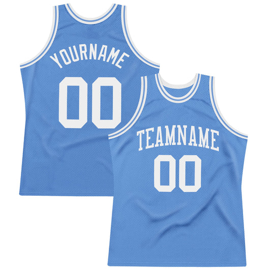 Custom Light Blue White Authentic Throwback Basketball Jersey - Main View