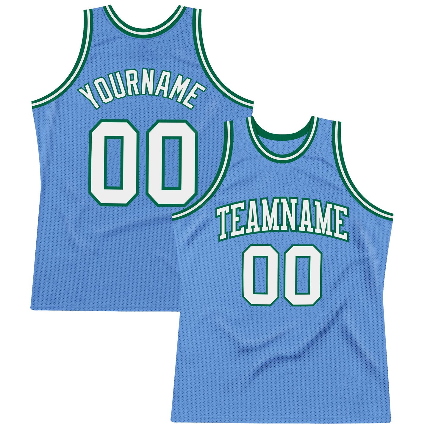 Custom Light Blue White-Kelly Green Authentic Throwback Basketball Jersey - Main View