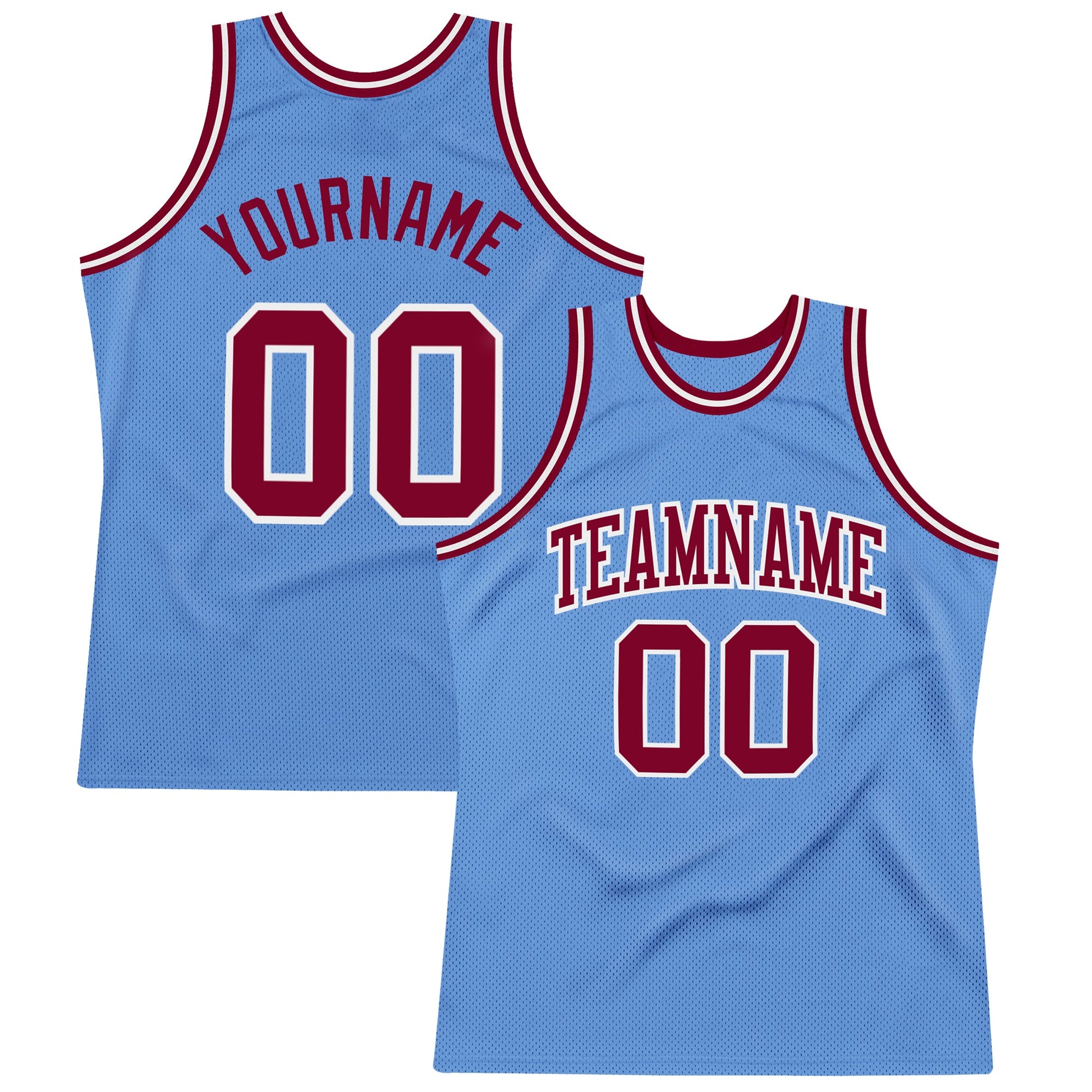 Custom Light Blue Maroon-White Authentic Throwback Basketball Jersey - Main View