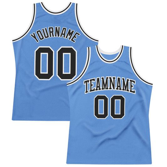 Custom Light Blue Black-White Authentic Throwback Basketball Jersey - Main View