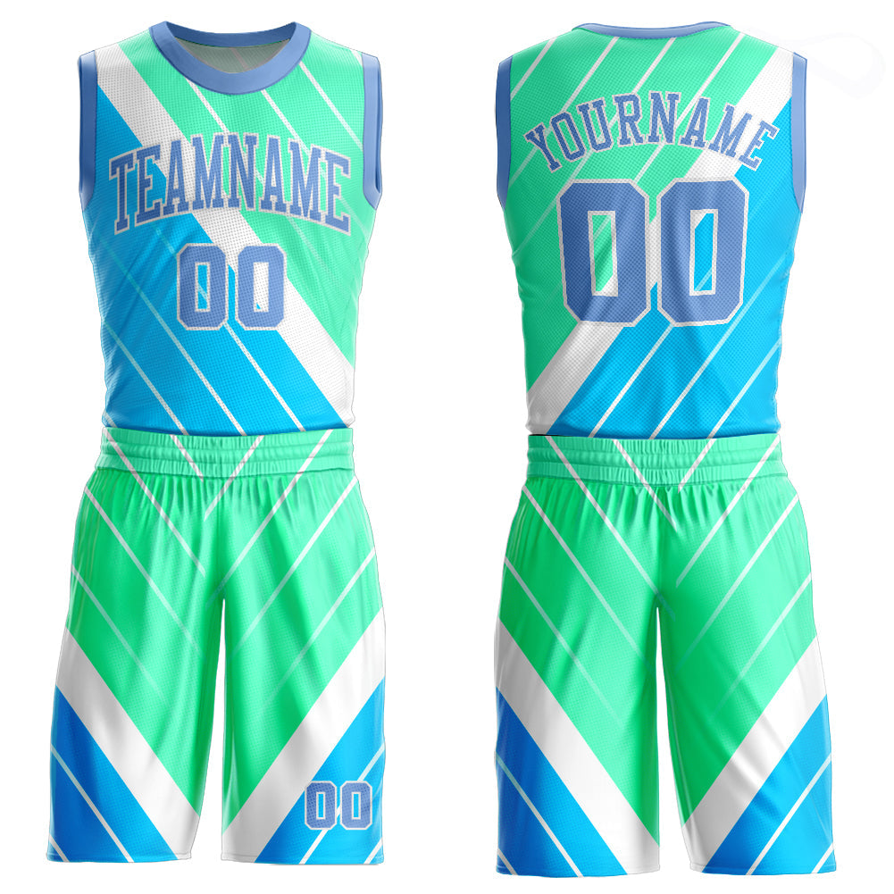 Custom Light Blue Light Blue-Green Round Neck Sublimation Basketball Uniform Jersey - Main View