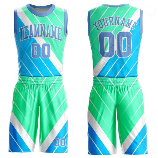 Custom Light Blue Light Blue-Green Round Neck Sublimation Basketball Uniform Jersey - Main View