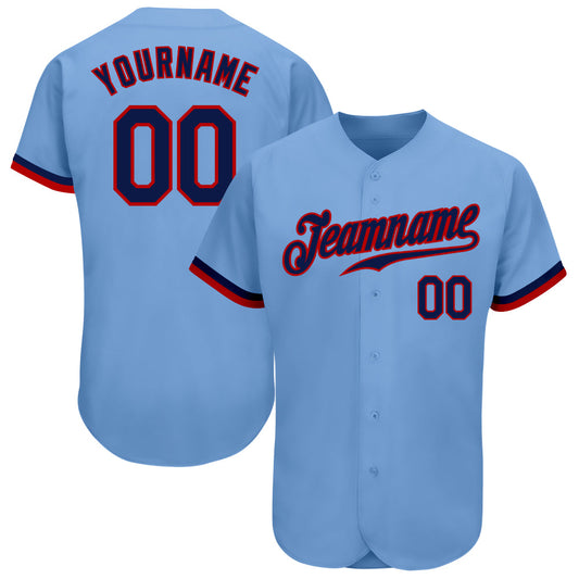 Custom Light Blue Navy-Red Authentic Baseball Jersey - Main View