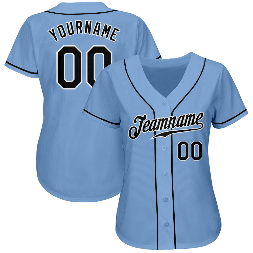 Custom Light Blue Black-White Authentic Baseball Jersey view 2