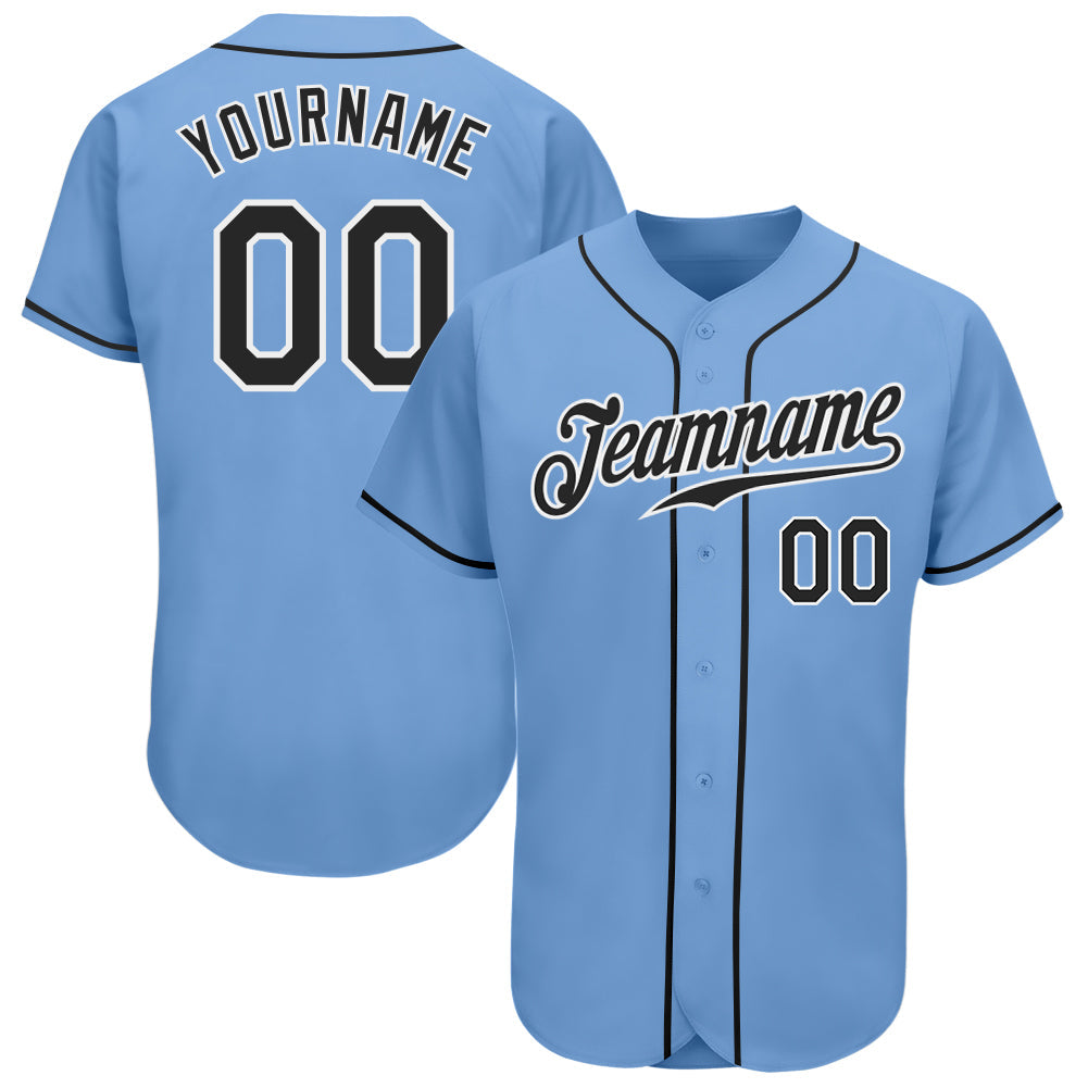 Custom Light Blue Black-White Authentic Baseball Jersey - Main View