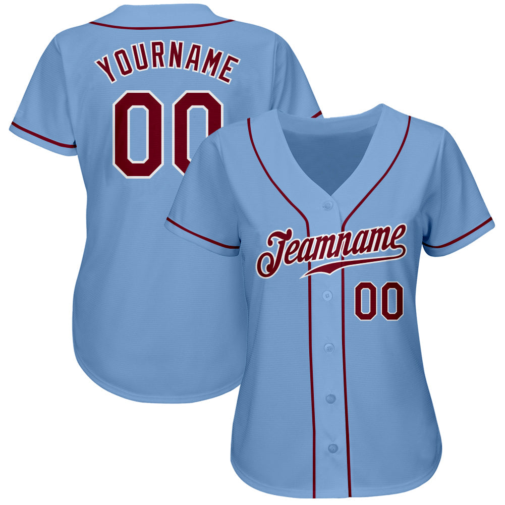 Custom Light Blue Crimson-White Authentic Baseball Jersey view 2