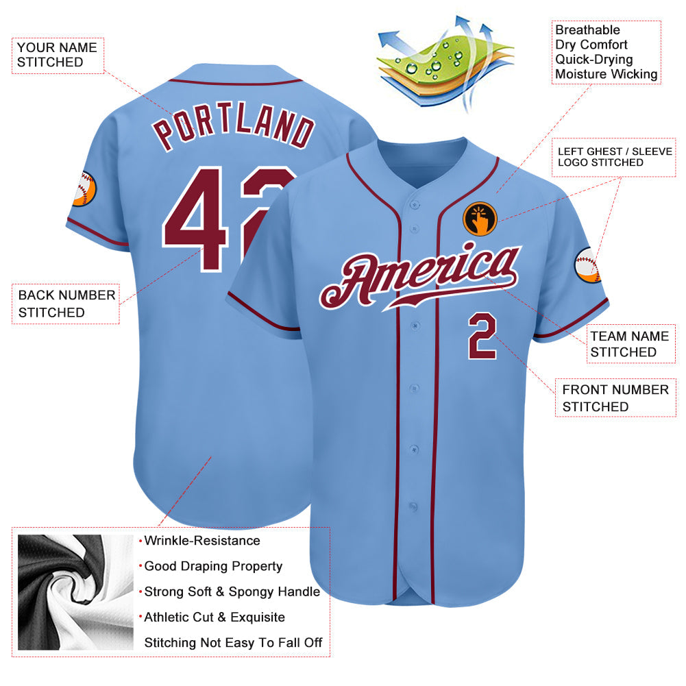 Custom Light Blue Crimson-White Authentic Baseball Jersey view 3