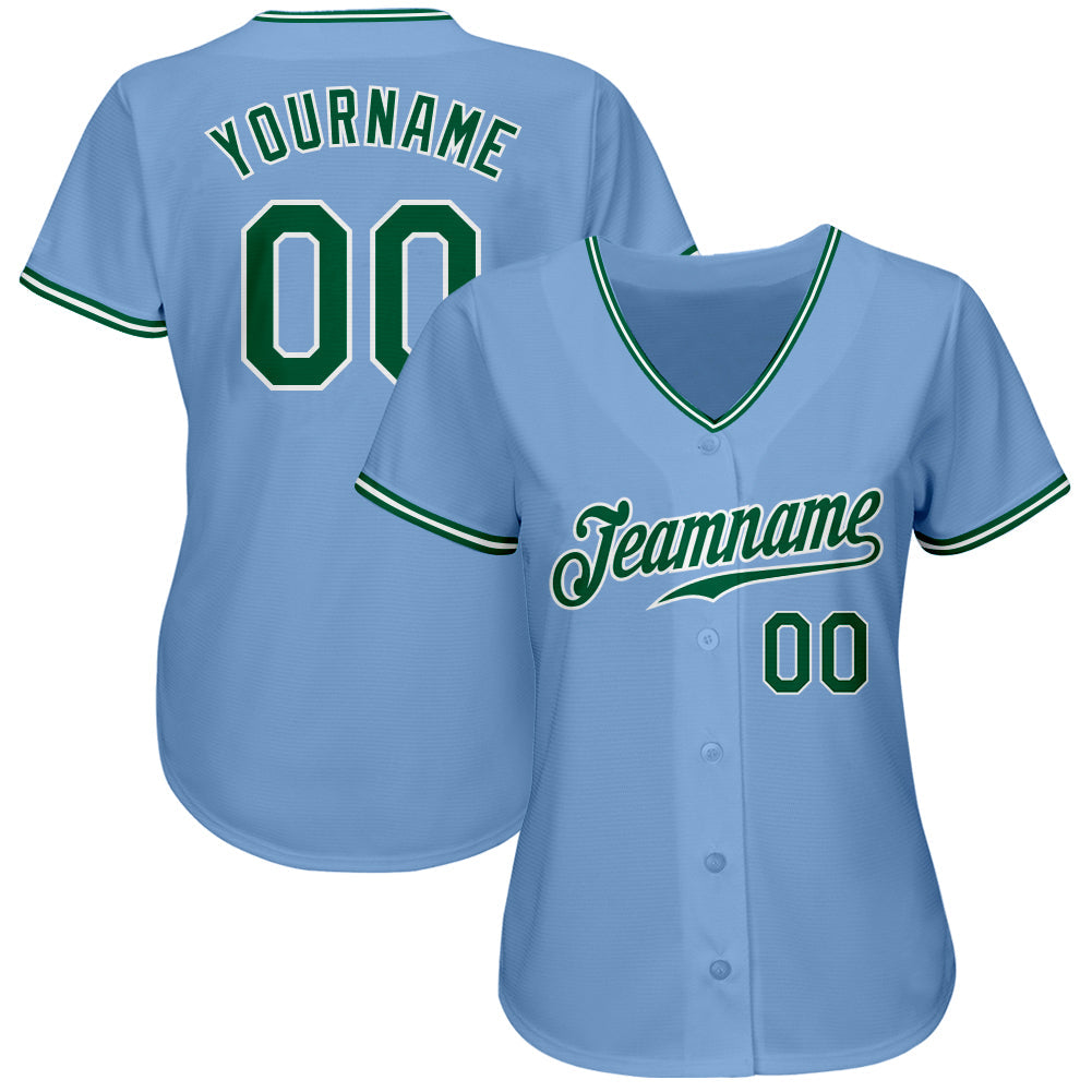 Custom Light Blue Kelly Green-White Authentic Baseball Jersey view 2