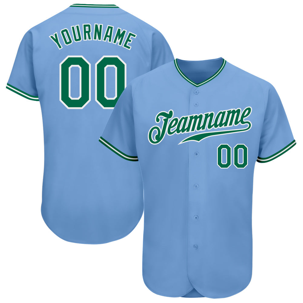 Custom Light Blue Kelly Green-White Authentic Baseball Jersey - Main View