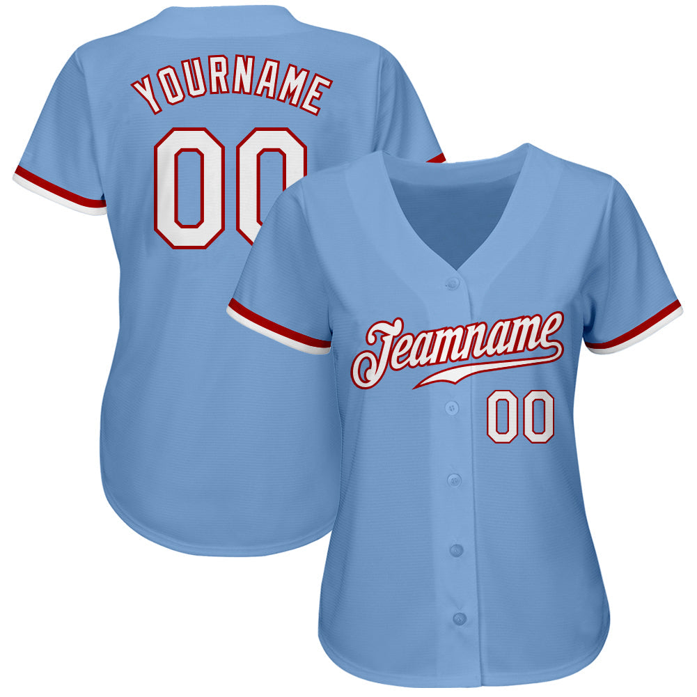 Custom Light Blue White-Red Authentic Baseball Jersey view 2