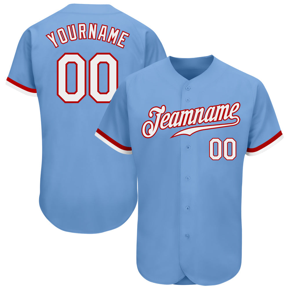 Custom Light Blue White-Red Authentic Baseball Jersey - Main View