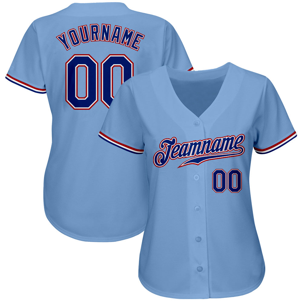 Custom Light Blue Royal-Red Authentic Baseball Jersey view 2