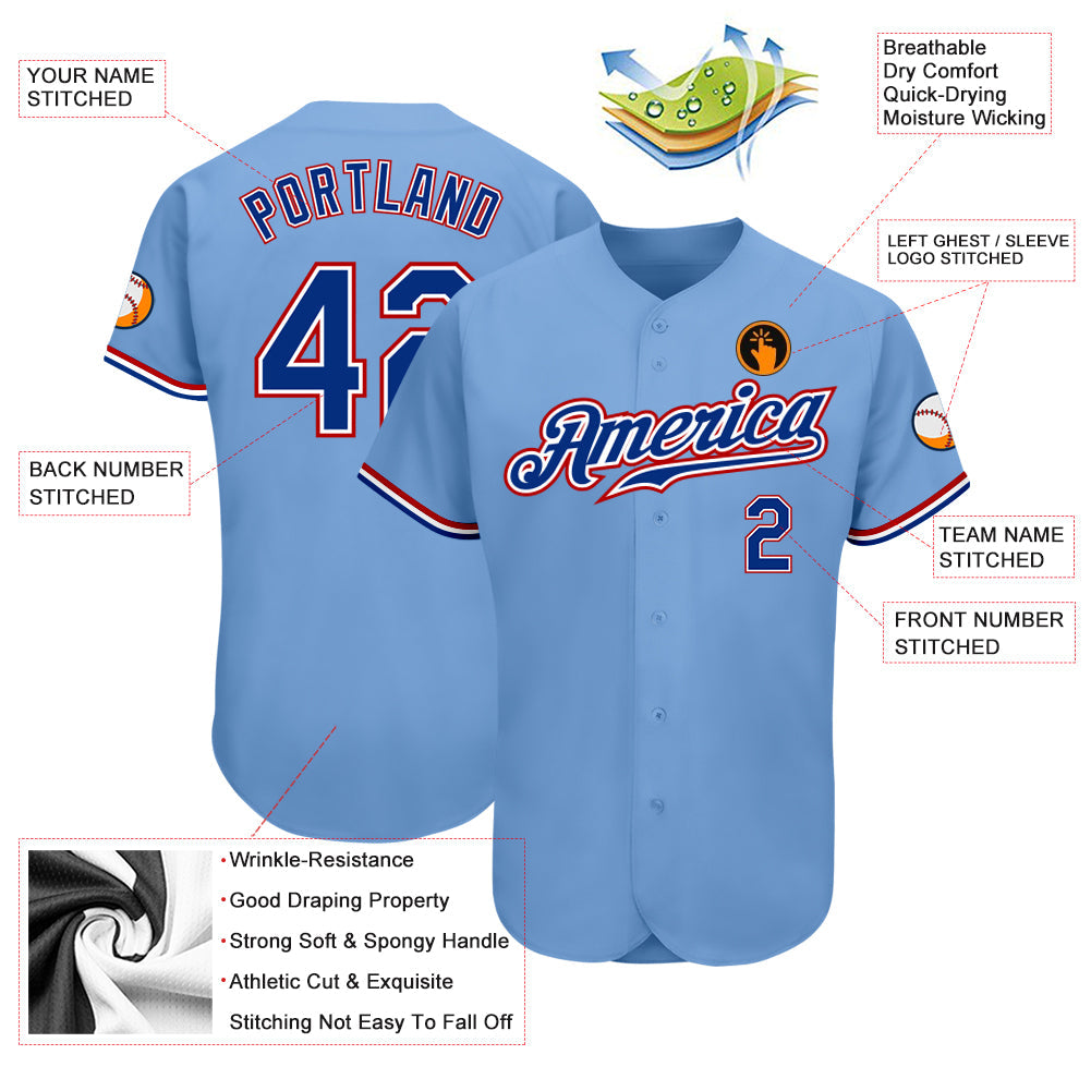 Custom Light Blue Royal-Red Authentic Baseball Jersey view 3