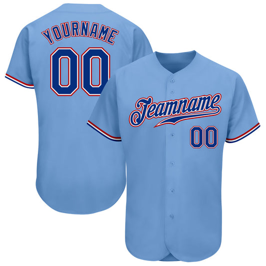 Custom Light Blue Royal-Red Authentic Baseball Jersey - Main View