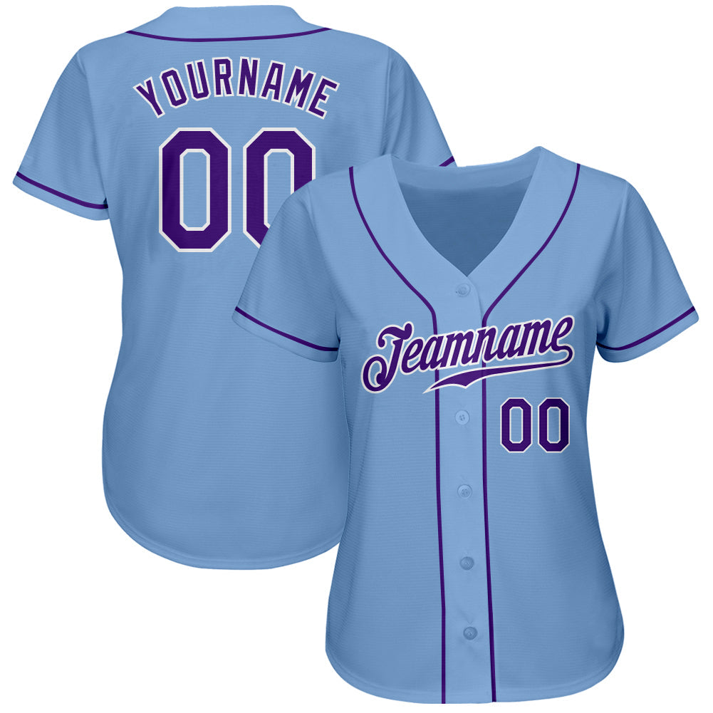 Custom Light Blue Purple-White Authentic Baseball Jersey view 2