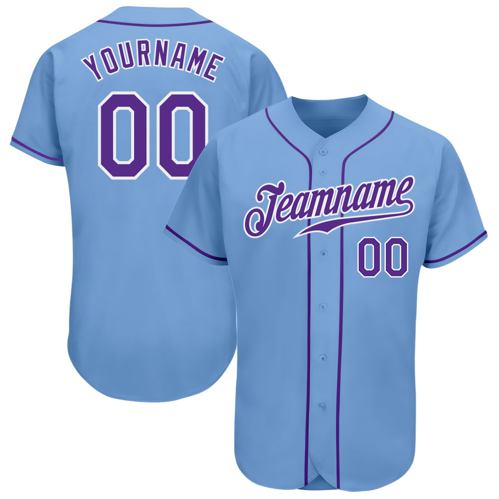 Custom Light Blue Purple-White Authentic Baseball Jersey - Main View