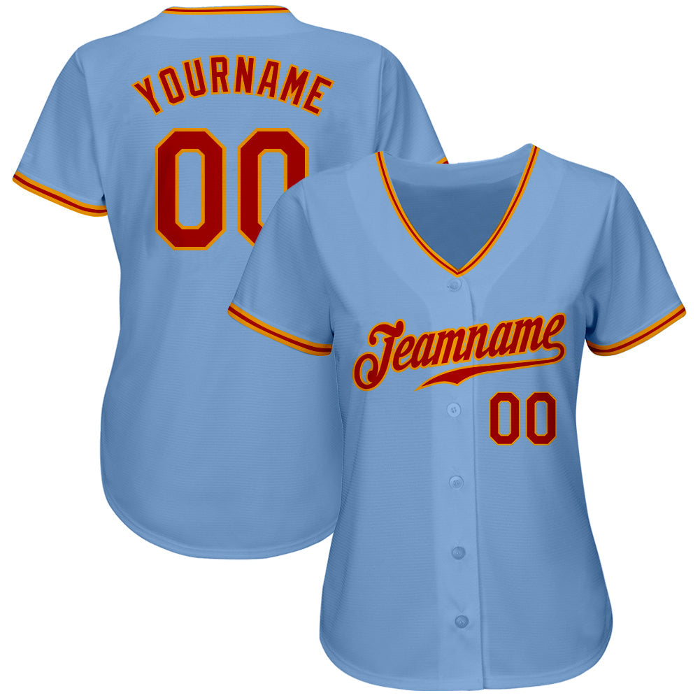 Custom Light Blue Red-Gold Authentic Baseball Jersey view 2