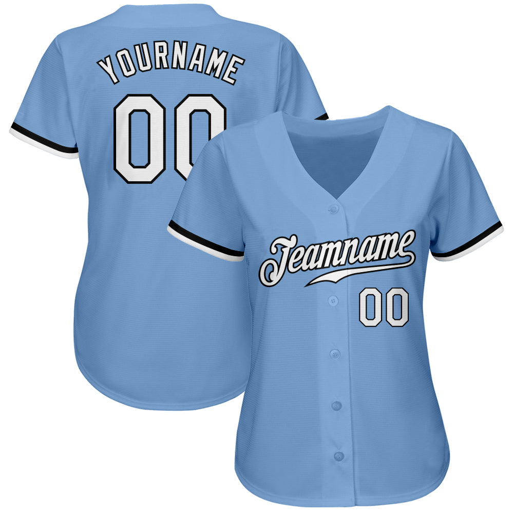 Custom Light Blue White-Black Authentic Baseball Jersey view 2