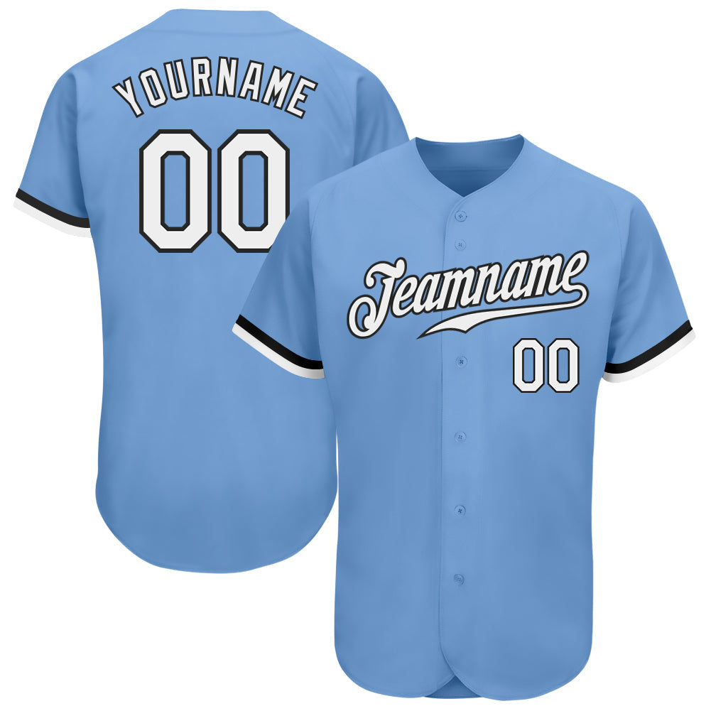 Custom Light Blue White-Black Authentic Baseball Jersey - Main View