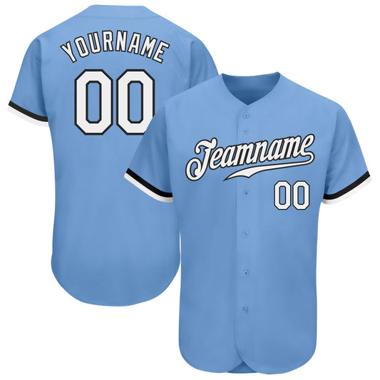 Custom Light Blue White-Black Authentic Baseball Jersey - Main View