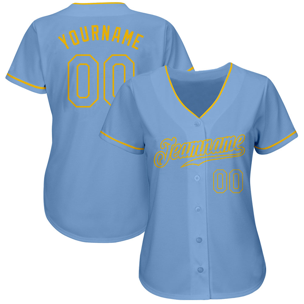 Custom Light Blue Light Blue-Gold Authentic Baseball Jersey view 2
