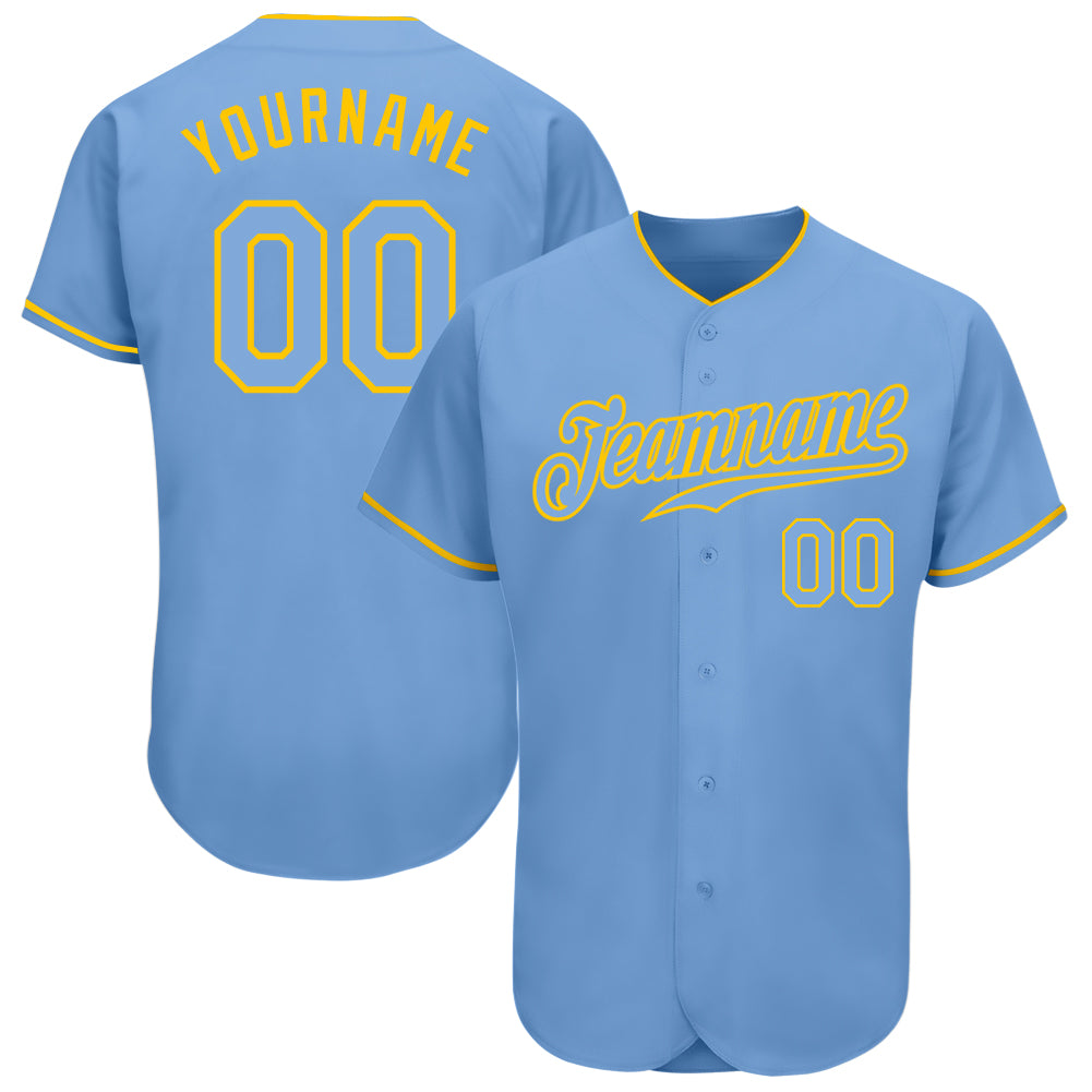 Custom Light Blue Light Blue-Gold Authentic Baseball Jersey - Main View